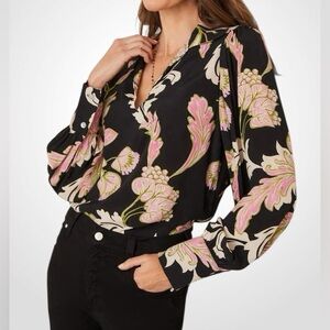 Karen Kane | Karen Kane Black & Pink Floral V-Neck Blouse | Spring Top NWT S.